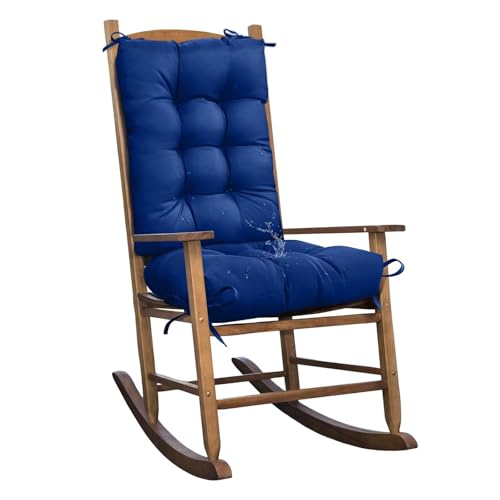 TESICA 1 Pack Outdoor Chair Cushion Set Dark Blue Rocking Chair Cushion with Ties Overstuffed Seat Back Pad for Outdoor Indoor Chair Use