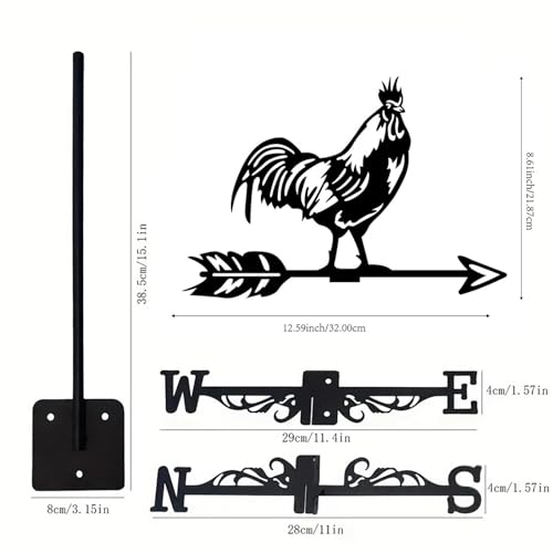 Indicateur de direction du vent en fer noir de 32 cm pour ferme - 4