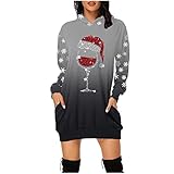 Weihnachtskleid für Damen Elegant Langarm Hässliches Weihnachtskleider Damen Etuikleid Damen Wickelkleid Kleider Frauen Boho Kleid Ugly Christmas Sweater Dress Rot Festlich Festival Große Größe