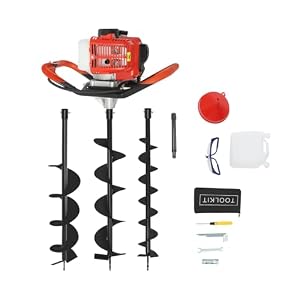 Levkitch 2.3HP Petrol Spiral Digger,3 Pillar Drill Bits Attachments 4 6 8 Inch