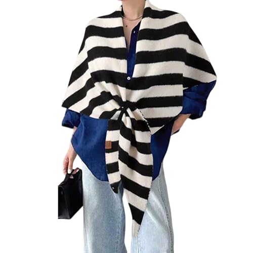 Nankoyal Chal de cachemira con diseño a rayas, chal de punto para mujer, suave triángulo abierto frontal para invierno, viajes, al aire libre, vacaciones, caqui, Refer to description