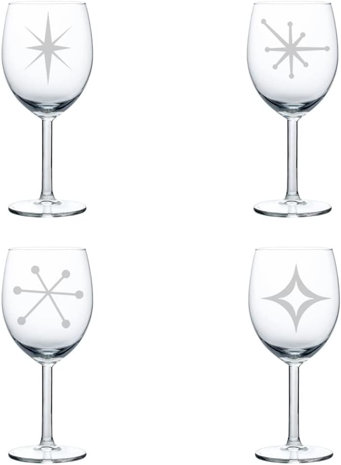 Set of 4 Wine Glass Goblet Retro Starbursts Mid Century Modern Art Deco Collection (17 oz Stemless)