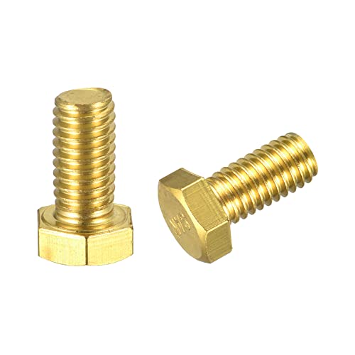 Image of uxcell Brass Hex Bolts, 3 /8-16x3 /4 2pcs Fully Thread Grade 4.8 Solid Brass Hexagon Head Bolt Machine Screws for Machinery