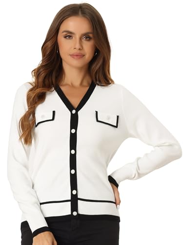 Image of Allegra K Women's Button Knit Cardigan Contrast Color 2023 Fashion V Neck Long Sleeve Cardigan Sweater