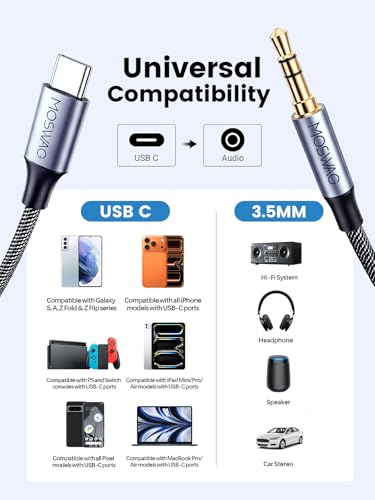 Cable adaptador USB C a Jack 3.5mm 2 m miniatura 7