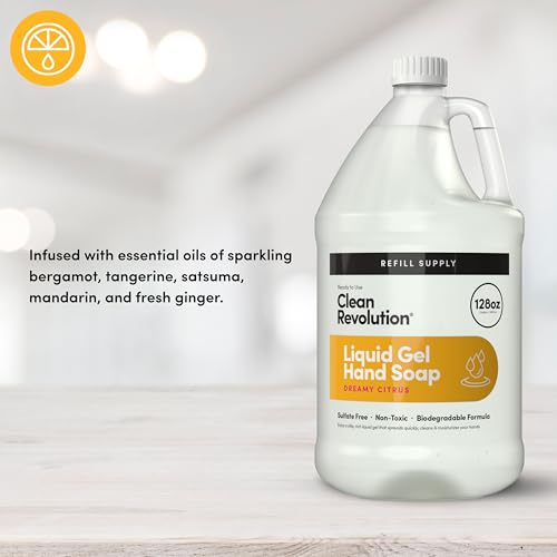 Image of Clean Revolution Liquid Gel Hand Soap Refill with Real Essential Oils - Sulfate-Free Gel Hand Wash, Moisturizing Bulk Refill, Non-Toxic Formula, Made in the USA (Dreamy Citrus) 128 Fl Oz