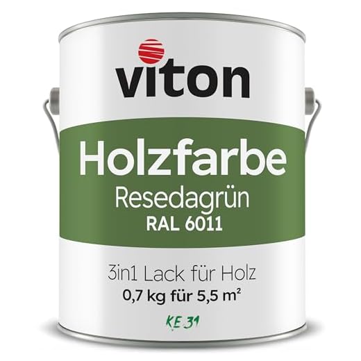VITON Holzfarbe - 0,7 Kg Grün Holzlack Seidenmatt - Wetterschutzfarbe für Außen - 3in1 Grundierung & Deckfarbe - Profi-Holzschutzlack - KE31 - RAL 6011 Resedagrün