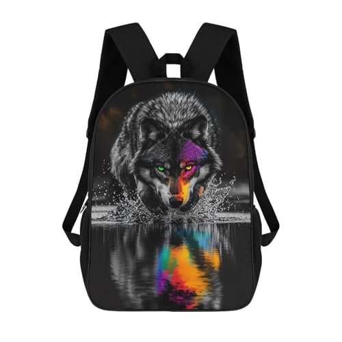 Sac à dos scolaire loup imprimé 3D sac de voyage fille 17 pouces