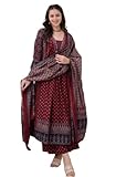 KLOSIA Women Printed Anarkali Kurta and Pant Set with Dupatta Maroon Amazon Deal