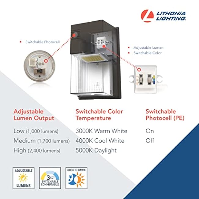 Lithonia Lighting LED Wall Pack Outdoor Light Fixture 7 Mini 3000K/4000K/5000K Bronze TWS LED ALO SWW2 MVOLT PE DDB M2