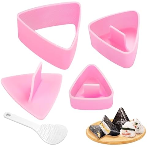 Onigiri Mold Triangle Set, 3 Pack Rice Ball Mold Sushi Maker (Large, Medium, Small), DIY Sushi Making Kit, Easy to Use (Pink) Cover