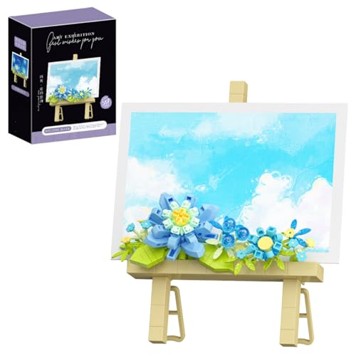 WULOBOOI Mini Flowers Picture Frame Building Set, Desk Decor Block Easel for Message Stickers and Painting Photo Frame, Blue Daisy Flower Bouquet Building Toys Gifts for Her