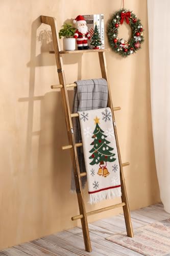 ZUNTO 5-stufige Handtuchleiter Holz mit Ablage & Haken - Vintage...