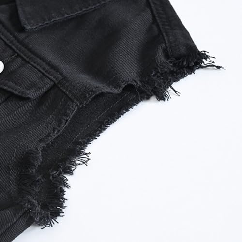 Men's Black Denim Biker Vest Sleeveless Jean Jacket Casual Button Stretch Distressed Jean Vest4