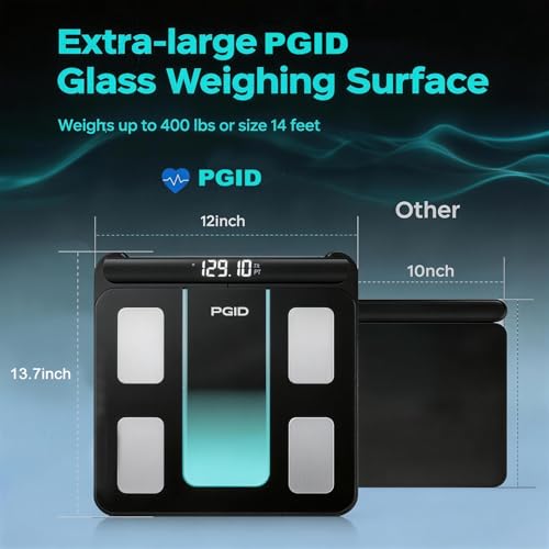 PGID Smart Scale for Body Weight,29 Body Composition Scales w BMI,Body Fat,Muscle Mass Monitors,Digital Bathroom Scales with LED Handle Display,Body Pod Scale Syncs with App for 24 Users 180KG/400Lb — view 4