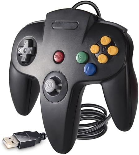 KIWITATA Classic N64 USB Controller, Retro N64 Remote Wired Joystick Game Pad Emulator Controller for Windows XP 7 8 11 & MAC Raspberry Pi 3