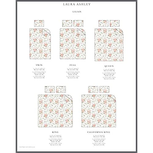 Laura Ashley Home - King Sheets, Soft Sateen Cotton Bedding Set - 4 Pieces, Sleek, Smooth, & Breathable Home Decor (Lilian Coral, King) #TOP4