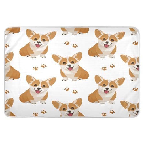 susiyo Corgi Dogs and Paw Prints Bed Pads for Incontinence Mattress Protector Anti-Slip Waterproof Pads (56