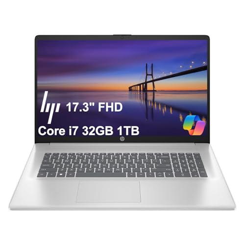 Image of HP 17 Laptop (17.3 inch FHD, Intel 10-Core i7-1355U, 32GB RAM, 1TB SSD) for Business, Home, Students, Long Battery Life, Narrow Bezel, Numeric Keypad, Wi-Fi 6, Fast Charge, Webcam, Win 11 Home