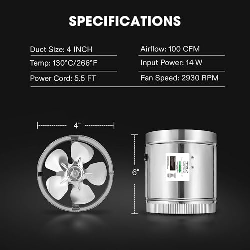 Image of VIVOSUN 4 inch Metal Inline Fan 100 CFM, Exhaust Fan for Home Ventilation (Pack of 2)