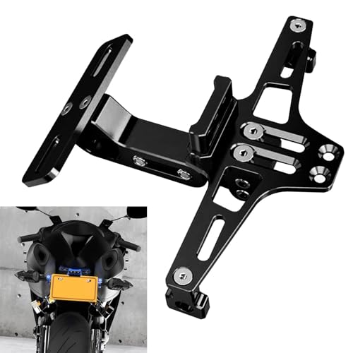 Mulcort Soporte para matrícula de moto con luces LED Soporte de matrícula de aleación de aluminio universal negro