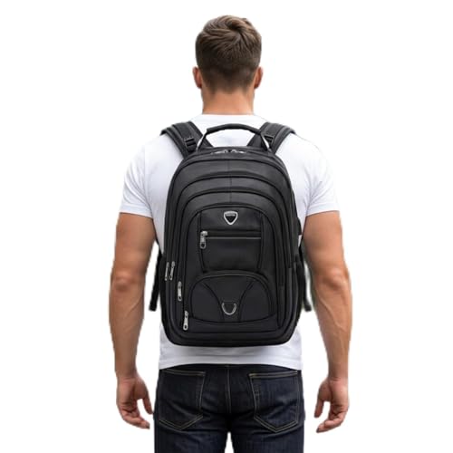 Mochila Executiva Couro Sintético Antifurto Notebook 17USB Impermeável 50L Masculina Trabalho Faculdade Viagem Reforçada com Cabo de Aço (Preto)