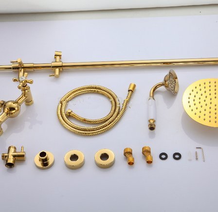 Robinet mitigeur douche double croix mécanique Gowe luxe or - 3