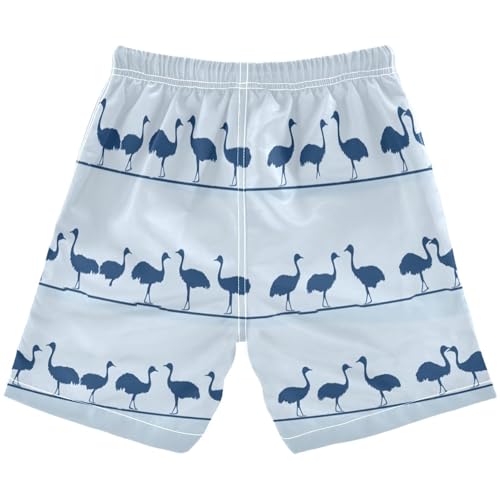 Boys Beach Board Shorts Blue Ostrich Animal Swim Trunk Teen Swimwear 8-16Y2