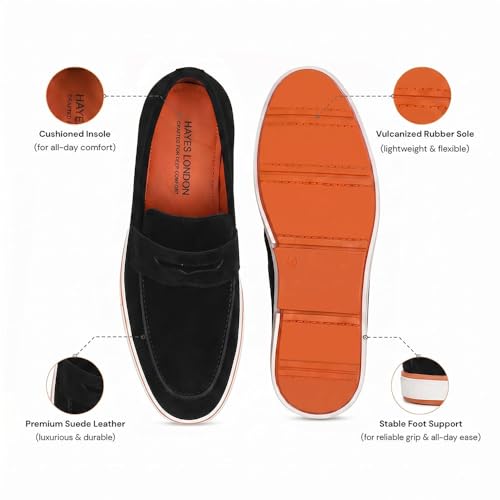 Image of HAYES LONDON Italian Suede Leather Loafers for Men | Casual Slip-On Shoes | Breathable & Lightweight Summer Wear | Comfortable Walking Shoes