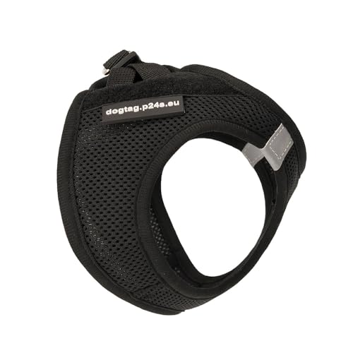 P24S SMART Step-In Hundegeschirr mit Zwei kostenlosen Benutzerdefinierten Patches Klettsticker Wunschlogo für kleine Hunderassen mit Digital Dogtag Service (Schwarz, XS (Brust: 40-48 cm))