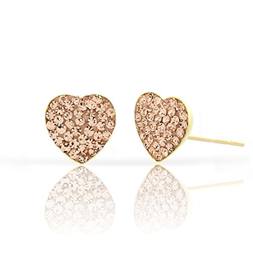 14k Yellow Gold and Copper Heart Shape Stud Earrings with Elements Crystals, Choice of Colors (Gold)