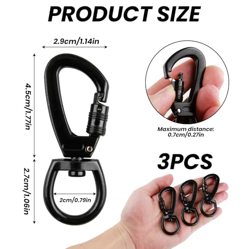 3 PCS Karabinerhaken mit Drehgelenk, Karabiner für Hundeleine Wirbelkarabiner, Bergsteigen und Schlüsselbund, D-förmige Schnappkarabiner aus Zinklegierung, stabil und langlebig, ideal für Outdoor-Akti