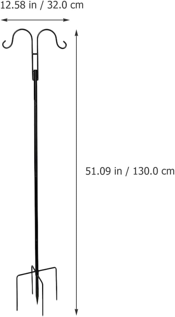 Double Shepherd Hook Outdoor Garden Hanging Plant Hooks with 155cm Height Metal Yard Stake for Solar Lanterns and Bird Feeders, Sturdy Outdoor Hanger for Patio and Lawn