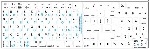 4Keyboard Autocollant Clavier Français AZERTY MAC Fond Blanc pour ordinateur de bureau, ordinateur portable et notebook