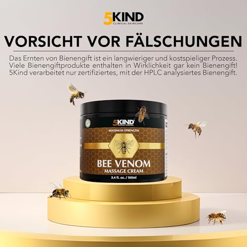 5Kind Bienengiftsalbe Maximale Stärke 100ml - Bienengiftcreme - Bee Cream Natürlich Massage für Gelenke & Muskeln, Lendenwirbelsäule, Knie, Nacken, Schulter & Füße - Verantwortungsbewusst Gewonnen
