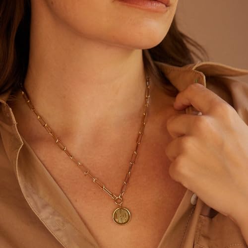 Callie Pendant Necklace - Engraved Initial or Monogram - Hypoallergenic 14K Gold Plated Brass - Gold Necklace, Paperclip Chain, Custom Jewelry - Everyday Necklace for Women - Gifts for Mom2