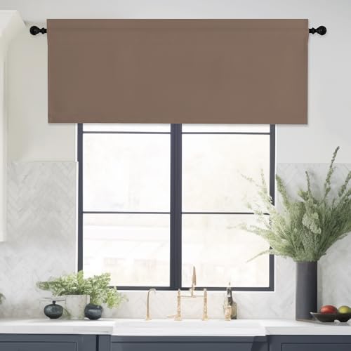 NICETOWN Valances for Windows, Small Blackout Valence Topper of Curtain Light Blocker Curtains for Basement Window, 166 Inch Length, Rod Pocket, 42" x 16", Cappuccino, 1 Panel