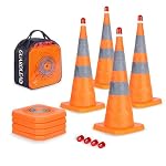 4 Pack 28 inch Collapsible Traffic Cones with LED Light, Safety Cones with Reflective Collars, Multi Purpose Pop Up Extendable Road Safety Cone by GUARDLEAD