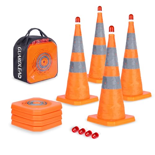 4 Pack 28 inch Collapsible Traffic Cones with LED...