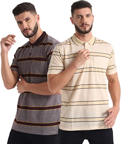 Image of INKKR Striped Men Polo Neck Half Sleeve T-Shirt