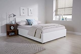 GFW Classic Leather Upholstered Ottoman Storage Bed With Gas Side Lift & Under Bed Storage, Single, White