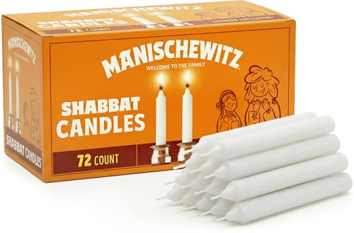 Manischewitz Shabbat Candles 72 Count | Burns for 3 Hours Fits Standard Candlestick Holders Perfect for Shabbos and Holidays