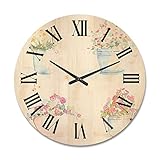DesignQ Orologio da parete tradizionale in legno con quattro vasi da fiori astratti