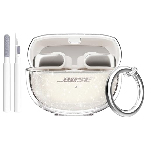Aircawin for Bose Ultra Open Earbuds Case Glitter Cute Sparkle Bling for Bose Ultra Open Case Cover 2024 Soft TPU Cover for Bose Open Ear Earbuds Accessories with Carabiner and Cleaning Pen-Glitter