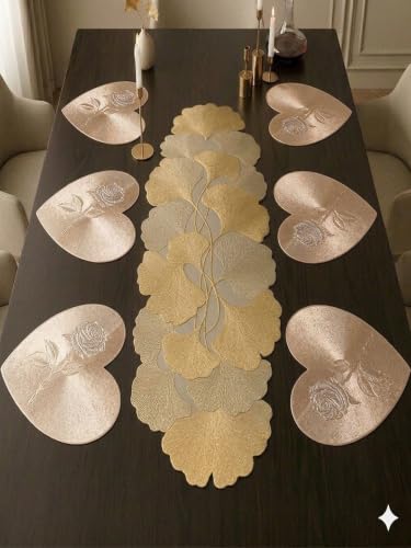 Image of Dakshya Industries PVC Waterproof Round Table Placemats & Table Runner Combo | 6 Round Mats (38 x 38 cm) + 1 Runner (91 x 33 cm) | Heat Resistant, Washable, Non Slip (Serenique)