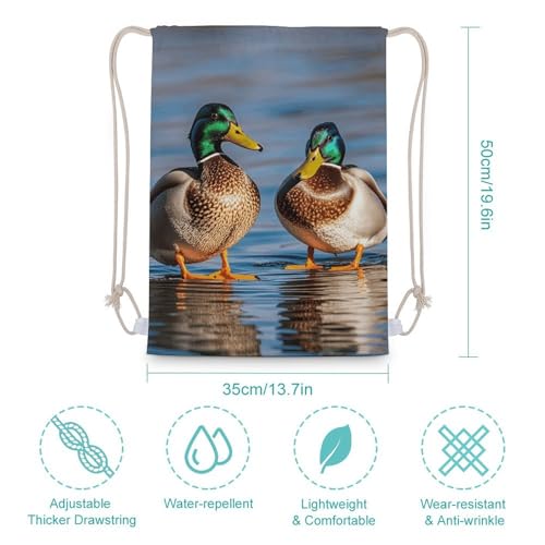 Two Mallard Ducks Drawstring Backpack - Canvas Sports Gym Sackpack, Lightweight String Bag for Beach & Travel2