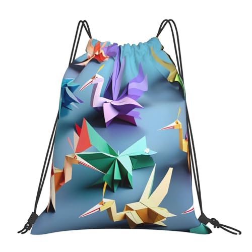 Imagen de BBEXJIGY Origami Bolsa de gimnasio con estampado de grúas de papel multicolor