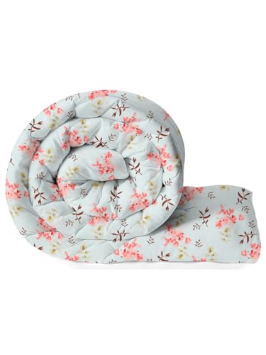 Image of HOMEKART 220 GSM Premium Reversible Microfiber AC Comforter for Double Bed | Soft, Lightweight & Breathable All-Season 3-Layer Quilted Blanket (220 x 240 cm, Floral Aqua & Pink)