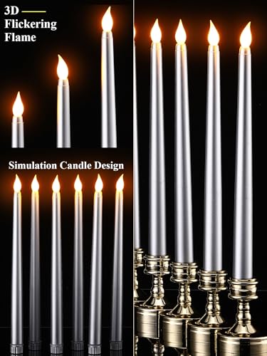 Image of Funtery 48 Pcs Flameless LED Taper Candles Battery Operated Candles Bulk Realistic LED Candlesticks Flickering for Wedding Church Party Home Decor(Silver,11 Inch,Classic Style)