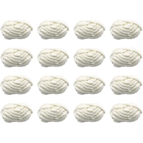 Chunky Chenille Yarn 8lb for Blanket, White 16 Pack Super Bulky Soft Thick Fluffy Jumbo Giant Washable Polyester Big Yarn Cover